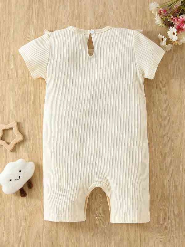 Baby Embroidery Mesh Ruffle Trim Bow Front Romper SHE