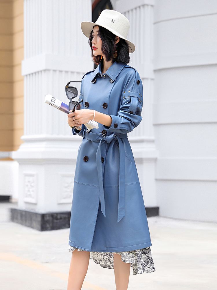 Lautaro Long red leather trench coat for women Plus size faux leather coat women Runway fashion Spring coat for women 7xl 201029