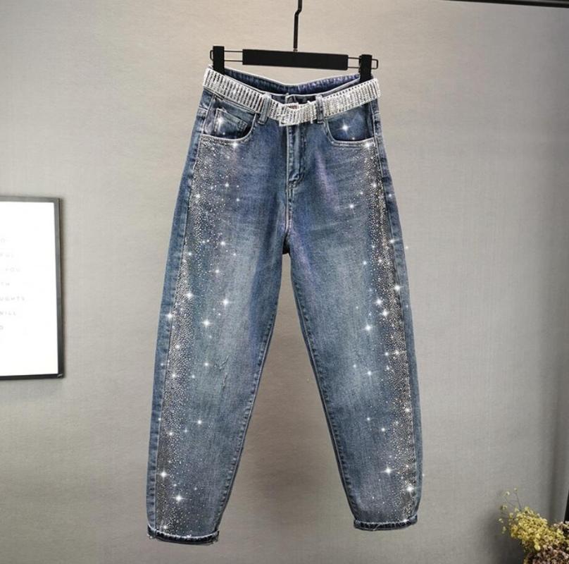 Fashion rhinestone jeans women 2020 new spring autumn high waist loose cross pants plus size -32 r376, Blue
Fashion rhinestone jeans women 2020 new spring autumn high waist loose cross pants plus size -32 r376, Blue