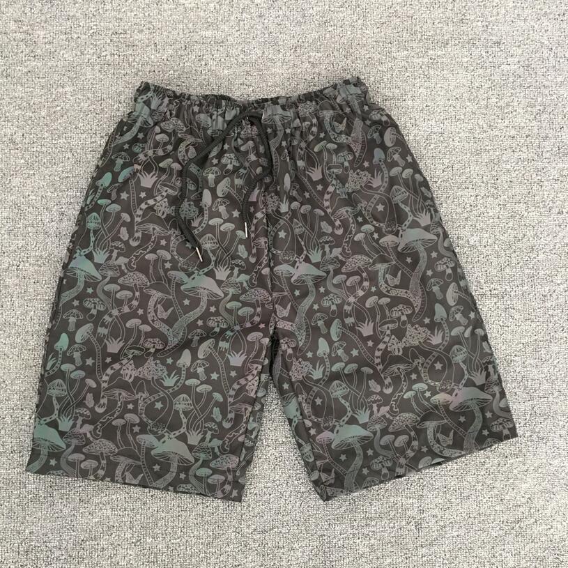 Summer men personality mushrooms hip hop punk reflective shorts women harajuku knee length shorts shiny kawaii short pants T200718