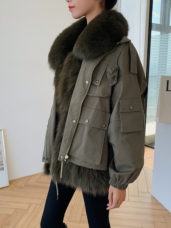 New Style for Autumn and Winter Fashion Clothing san chuan Parka Coat Female Fox ling tuo Card Wool Fur Short 201103