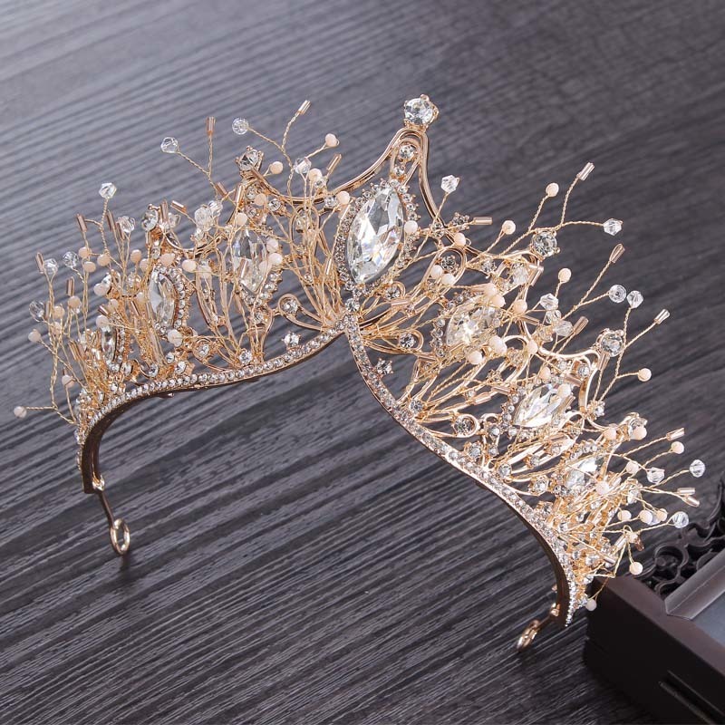 Baroque Crystal Gold Crown for Girls Wedding Hair Accessories Gems Bridal Tiara Bride Hairwear Women Head Princess Jewelry Piece T200108