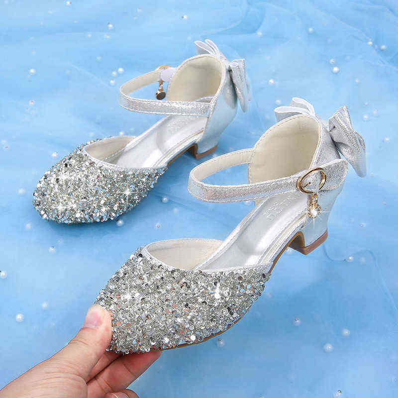Sandals For Girl Princess Shoes Round Toe Sandals Kids Rhinestone High Heels Baby Girls School Shoe 8-12Y Child Dance Sandals G220307