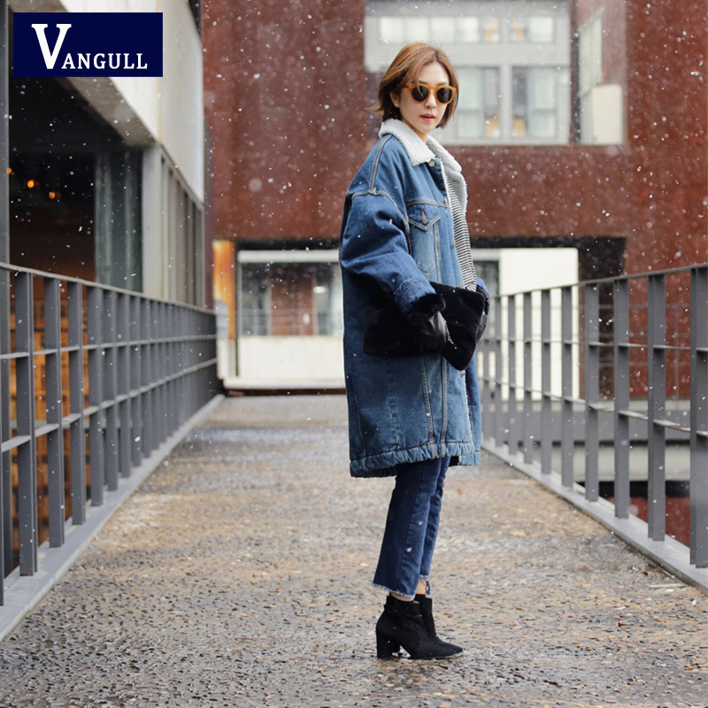Vangull Fur Warm Winter Denim Jacket Women New Fashion Autumn Wool Lining Jeans Coat Women Bomber Jackets Casaco Feminino 201126