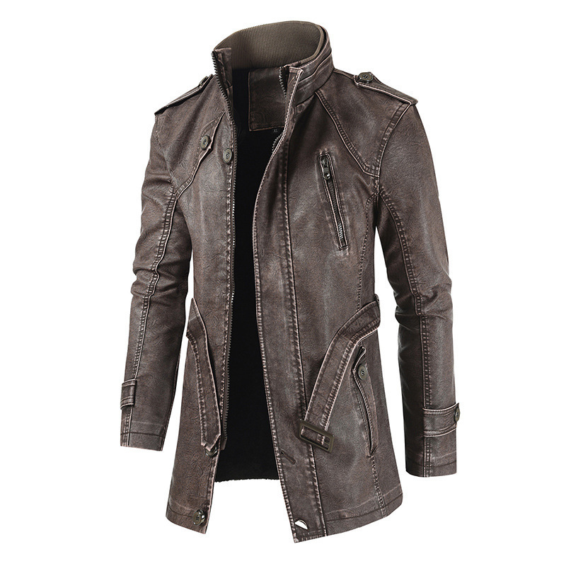 Men Winter Thick Fleece Leather Jacket Coat Long Outwear Fashion Warm Casual Vintage Clothing for Male Steampunk Biker Jacket 201119wtt