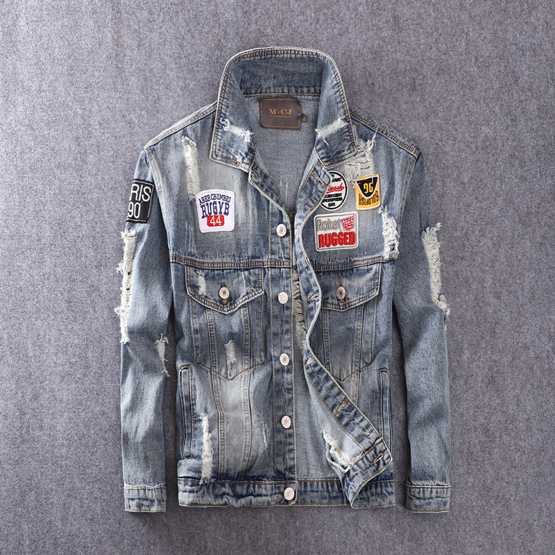 2021 New Newly Fashion Destroyed Hip Hop Denim Jackets Men Ripped Cotton Coats Streetwear Patches Designer Chaqueta 72n9, Retro blue
2021 New Newly Fashion Destroyed Hip Hop Denim Jackets Men Ripped Cotton Coats Streetwear Patches Designer Chaqueta 72n9, Retro blue
