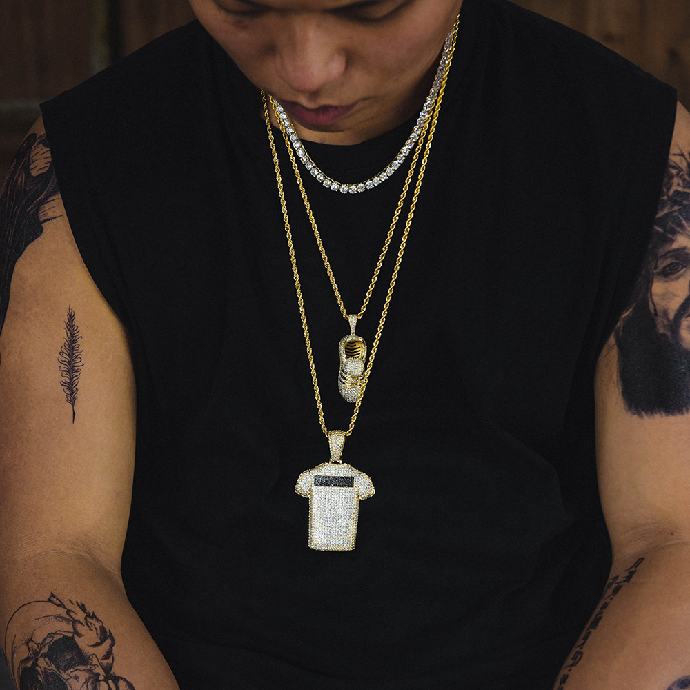 Hip Hop Full Zircon Shining Pendant Necklace Gold Plated Bling Mens Necklace Rap Jewelry Gold/Silver