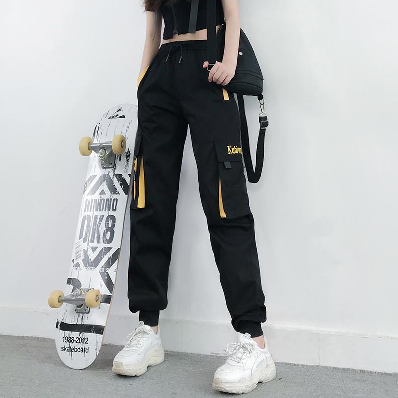 Women Cargo Pants Fashion Streetwear Ankle Length Elastic Waist Drawstring Pants Female Loose Trousers Casual Joggers Pants 201109