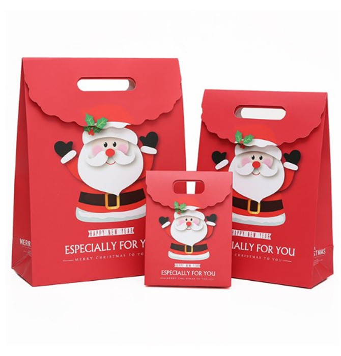 10pcs Christmas Gift Bag Red Paper Christmas Bag For Perfume Doll Candy Cookie Biscuit Nougat Chocolate Paking Box Hand Bag