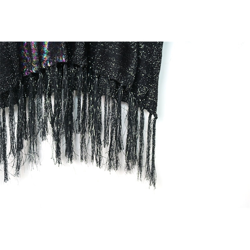 Tassel Hem Knitted Sweater Vintage Sequin Elegant Korea Fashion Autumn Patchwork Minority Style Sweater 201225