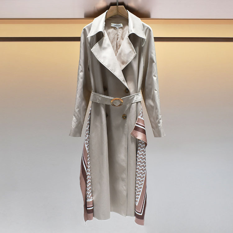 Long windbreaker jacket with doublebreasted waistband printing for autumn women's wear in 201111