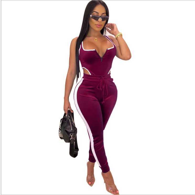 Designers Women Clothes pants 2023 sleeveless hollow out zipper backless splicing one-piece pants set Fashion