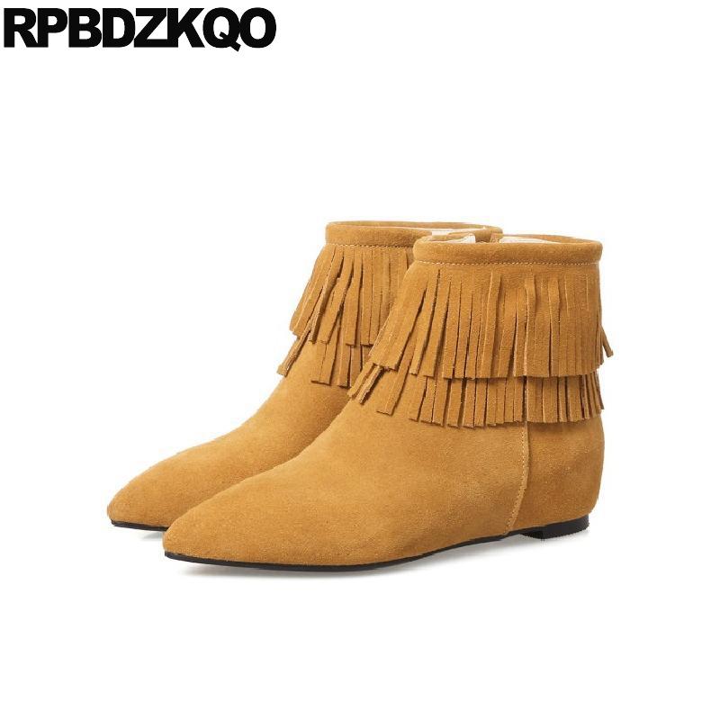 ankle flat tassel yellow autumn vintage brand women winter boots genuine leather suede fur shoes fall pointed toe short fringe, Black
ankle flat tassel yellow autumn vintage brand women winter boots genuine leather suede fur shoes fall pointed toe short fringe, Black