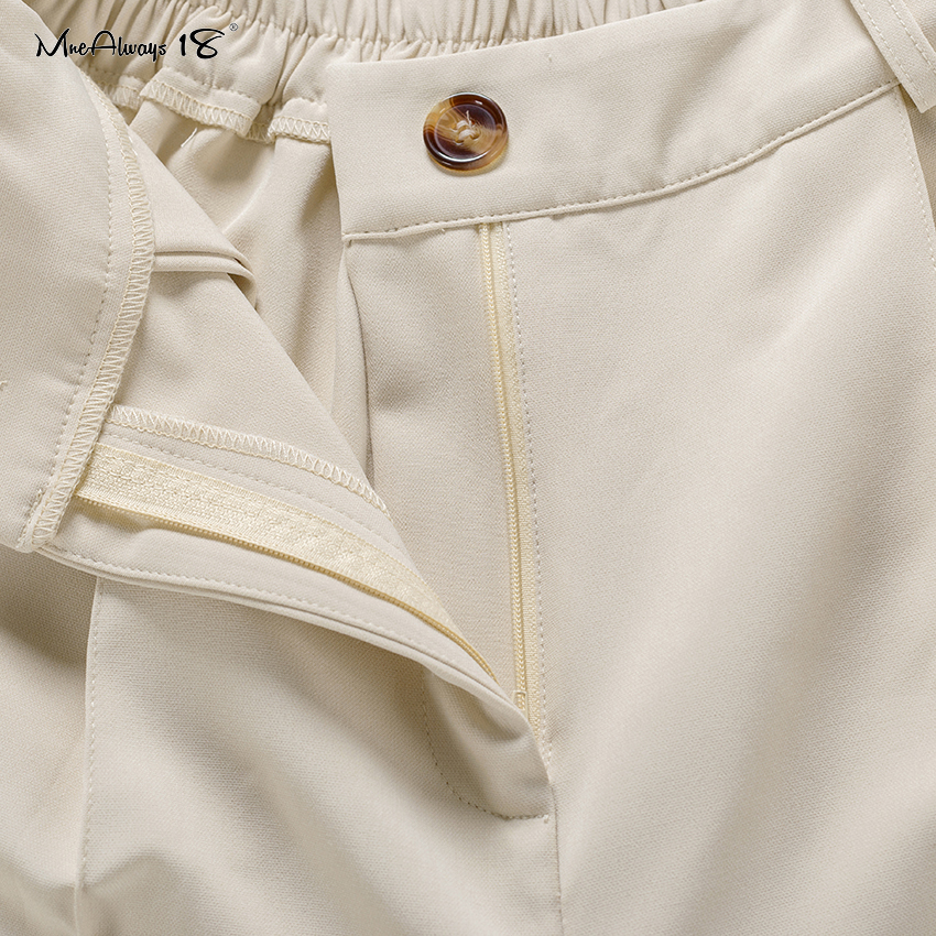 Mnealways18 Vintage Zipper Khaki Trousers Women High Waist Office Pants Ladies Brown Trousers Work Wear Summer Long Pants T200617