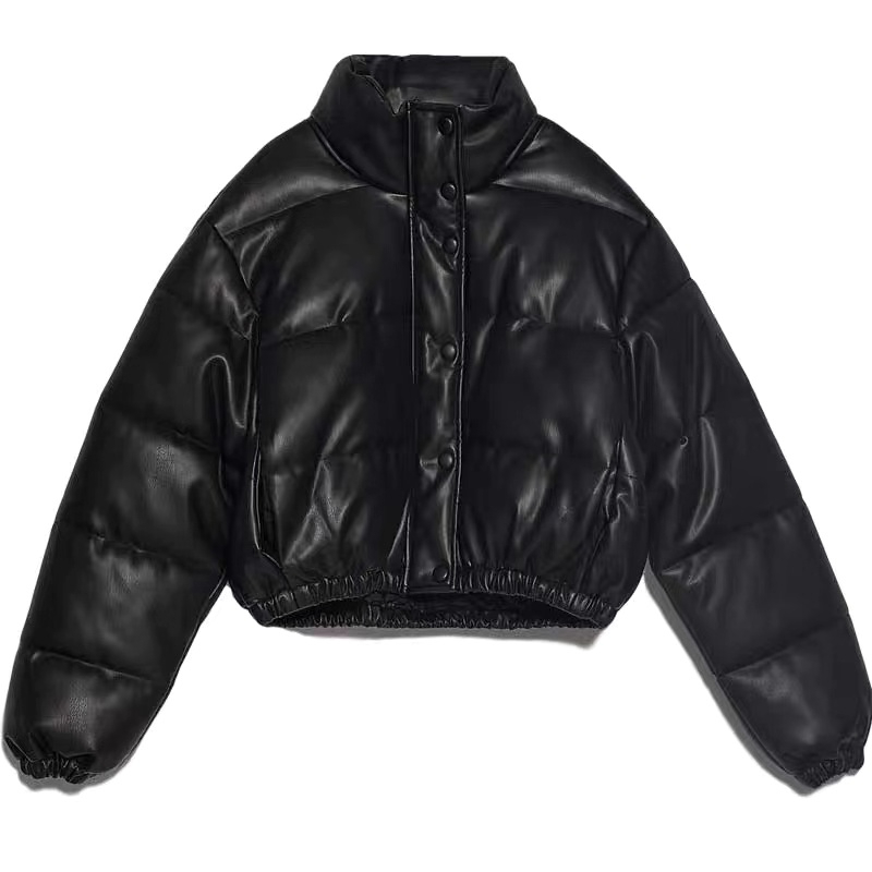 Winter Women's Jacket Female Thick Warm Short Parkas Fashion Black PU Leather Coats Women Elegant Zipper Cotton Jackets Top 201210