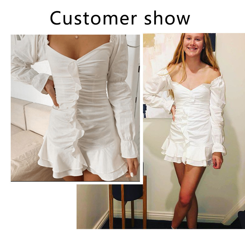 Justchicc White Summer Dress Women Pleated Bodycon zipper Club Party Sexy Dresses long Sleeve Mini Elegant Dress Vestido Bandage T200604