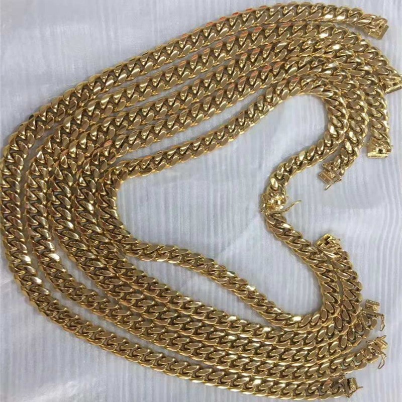 Width 681012mm 182426inch Stainless Steel Yellow Gold Plated Cuban Chain Necklace for Men Women Punk Jewelry