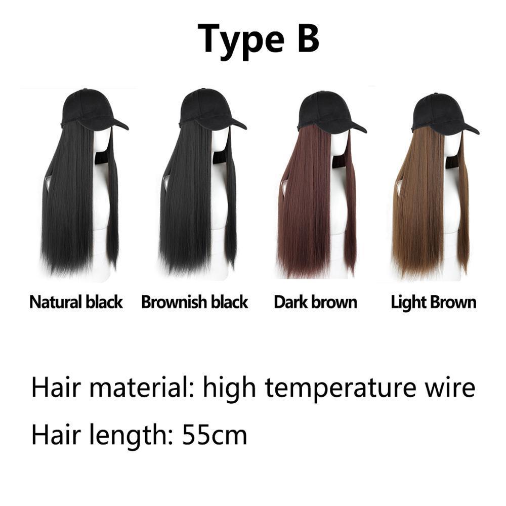 Fashion Women Knit Hat Baseball Cap Wig Straight Long Hair Big Wavy Curly Hair Extensions Girls Beret New Design Simulation Hair Y