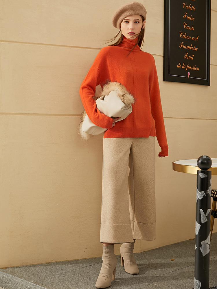 Amii Minimalism Winter Causal Women's Sweater Fashion 100Cashmere Solid Loose Women's Turtleneck Sweater Female Tops 12041006 201017