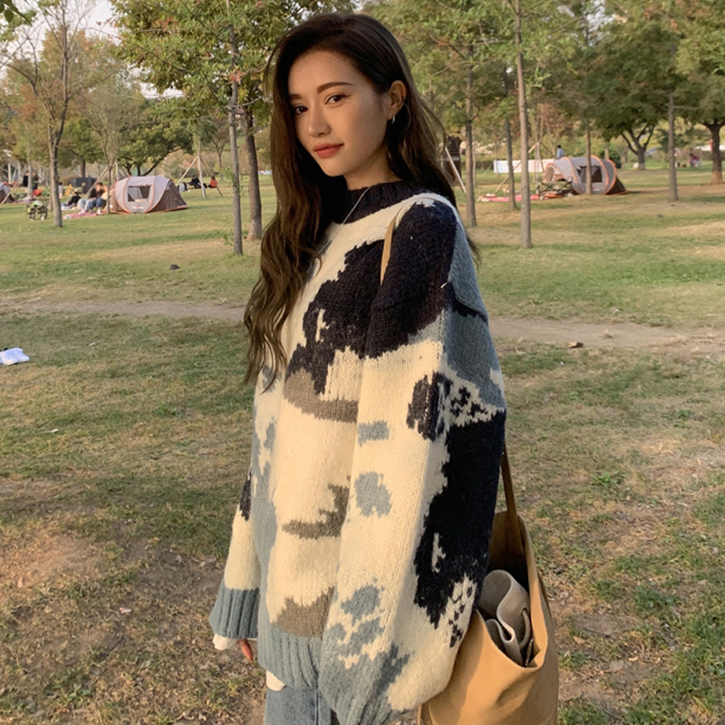 Winter Sweater Women Pullover Girls Tops Vintage stripe Autumn Elegant Female Knitted Outerwear Warm Sweater Oversize 201128