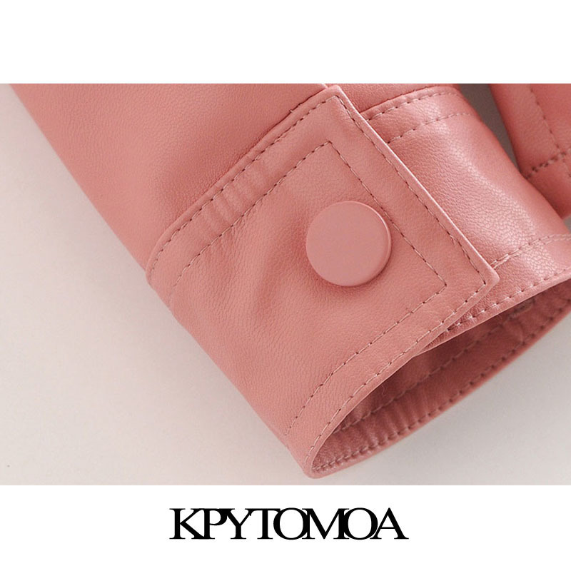 KPYTOMOA Women 2020 Fashion With Belt Faux Leather Jacket Coat Vintage Long Sleeve Pockets Female Outerwear Chic Tops LJ201127