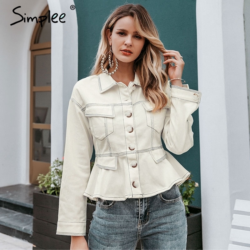 Elegant cotton button women jacket coat Long sleeve autumn casual female outwear High waist office ladies 201017