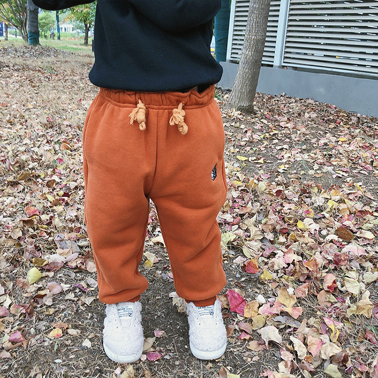 Boys cotton cartoon embroidery sweatpants kids 4 colors fleece thicken sports pants LJ201019