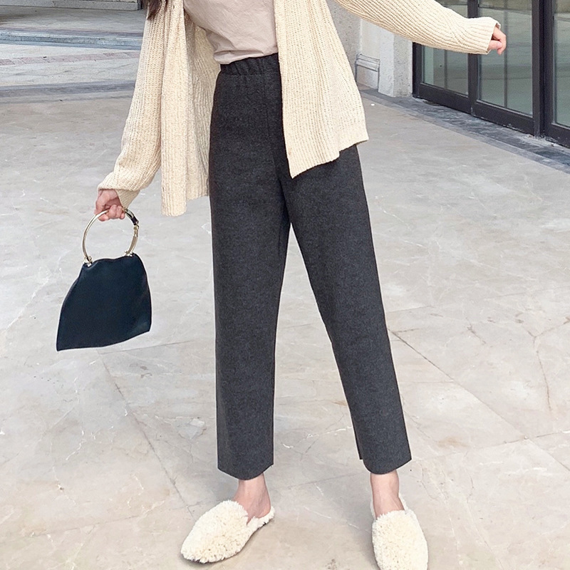 Grandma pants women's autumn and winter knitted highwaist loose radish pants 2020 new straight ninepoint casual wideleg pants T200422