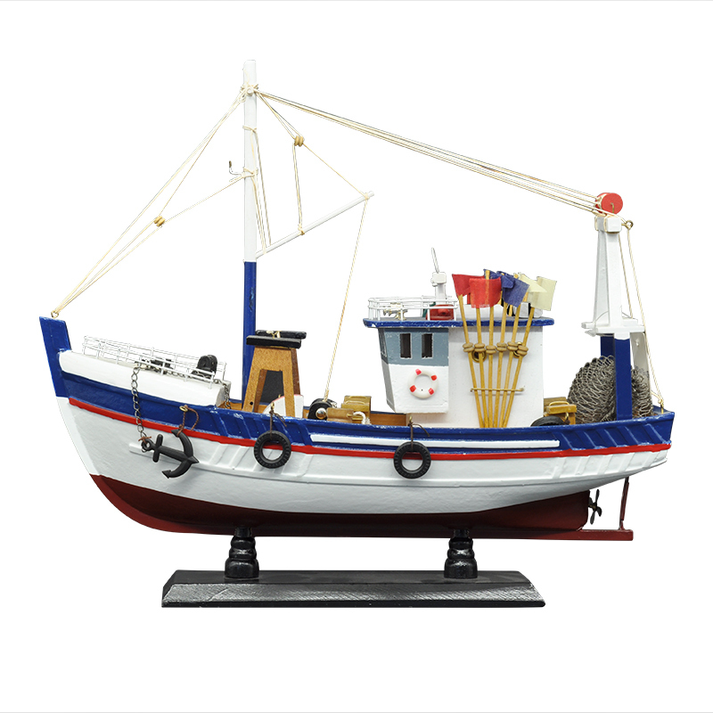 LUCKK New 38CM White Fishing Boat Ship Model 3D Wooden Assembly Sailboat Toys Home Decoration Accessories Modern Sailing Boats T200703