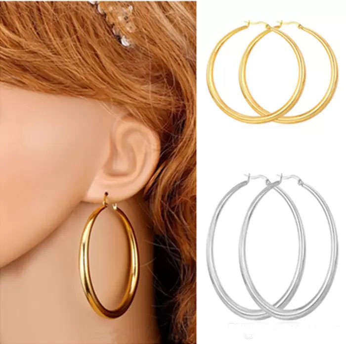 Real 18K Gold Silver Plated Big Hoop Earrings for Women Large Stainless Steel Round Circle Hoops Earring Lightweight No Fade Color Nice Jewelry Gift 6