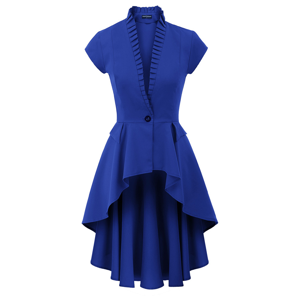 Women jacket Steampunk Renaissance club party gothic coats Short Sleeve Stand Collar Irregular lady high low long Coat evening 201007