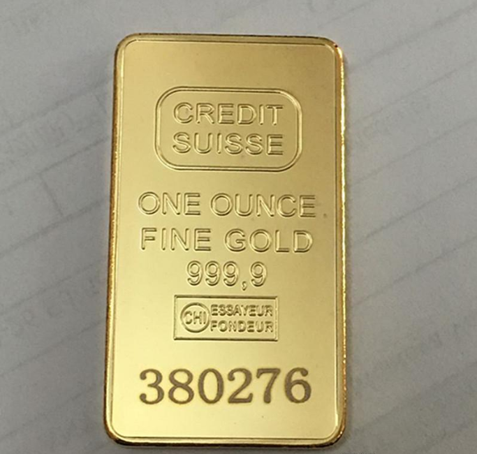 10 pcs Non Magnetic CREDIT SUISSE ingot 1oz Gold Plated Bullion Bar Swiss souvenir coin gift 50 x 28 mm with different serial laser number
10 pcs Non Magnetic CREDIT SUISSE ingot 1oz Gold Plated Bullion Bar Swiss souvenir coin gift 50 x 28 mm with different serial laser number