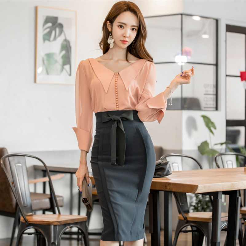 Women's Bowknot Pencil Skirt, High Waist Knee Length Office Bodycon Elegant Korean OL Style, Fashion B2
