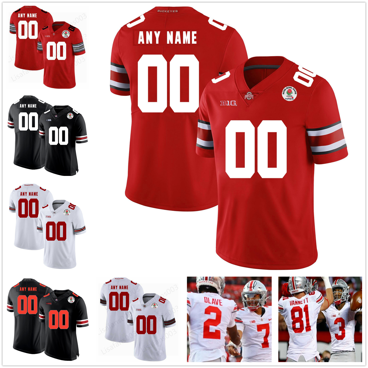 NCAA Ohio State Buckeyes Justin Fields Football Jersey 2 Chase Young JK Dobbins 15 Elliott Stroud Fleming Dwayne Nick Bosa Archie Griffin Eddie George 150TH Patch, Black with rose bowl