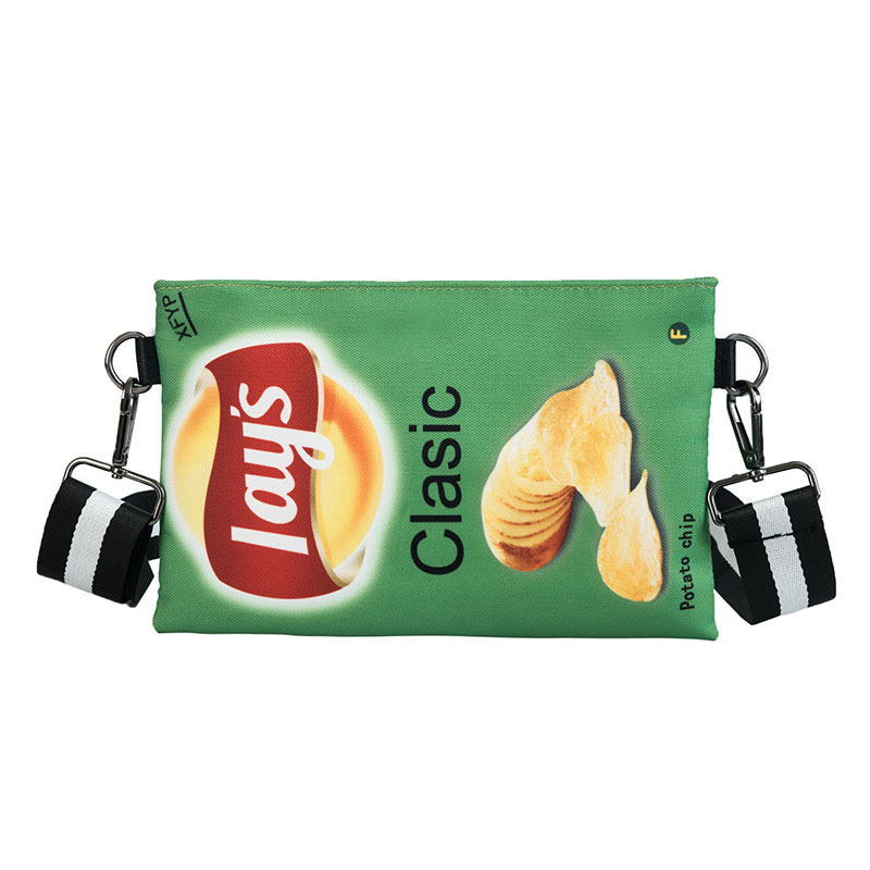 Funny Potato Chips Crossbody Handbag Women Canvas Shoulder Bag Mini Cartoon Printing Girl Envelope Bags Female Clutch Cute Purse Q1221