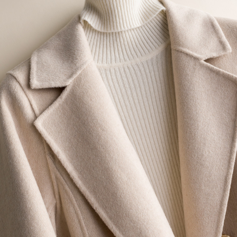 Double-faced cashmere coat female long section Korean version of pure wool waist thin en women T200114