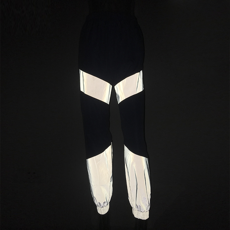 OMSJ Autumn Winter Loose Hight Waist Flash Reflective Patchwork Jogger Pants Women Neon Streetwear Outfits Cargo Trousers 201104