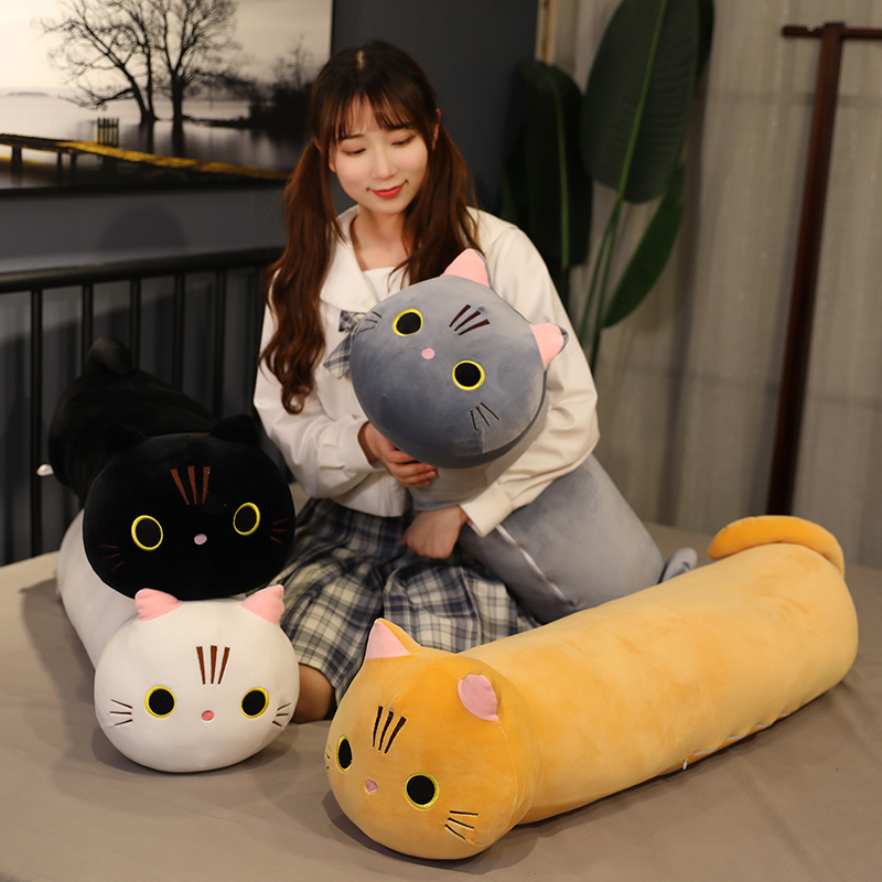 25~100cm Little Kitten Plush Toy Ultra Soft Stuffed Cat Plushie Grey Orange White Grey Comforting Kids Gift LJ201126