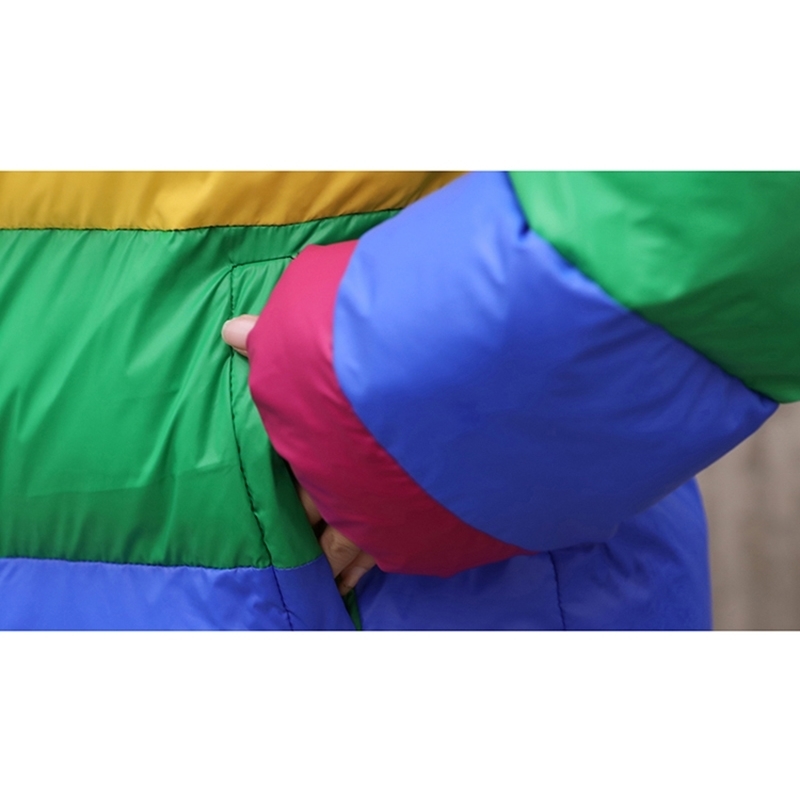 Warm Down Jacket Thicken Parkas Rainbow Spliced Winter Coat Loose Women Cotton Jackets Streetwear Outerwear 201125