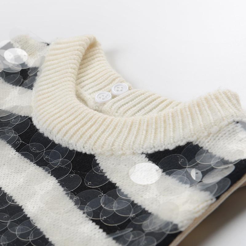 Black white striped patchwork tank top women Sleeveless sequins short modis knitted tops 2020 autumn and winter new arrival