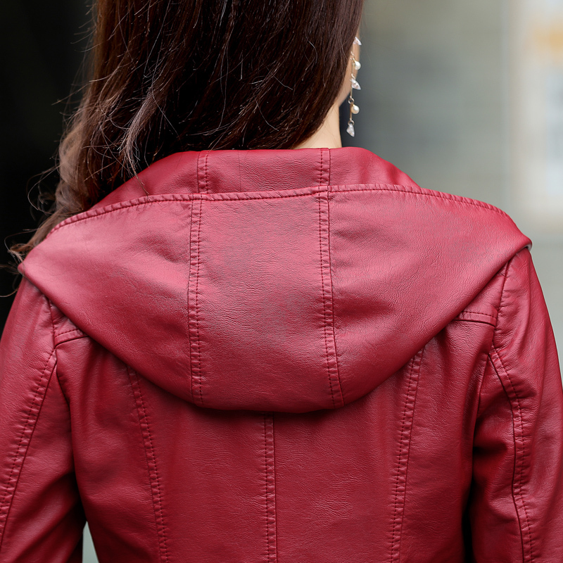 New Womens Elegant Hooded Leather Jackets Ladies Slim Soft Sheepskin Leather Coat Plus Size 6XL Female Clothing Outerwear 201226
