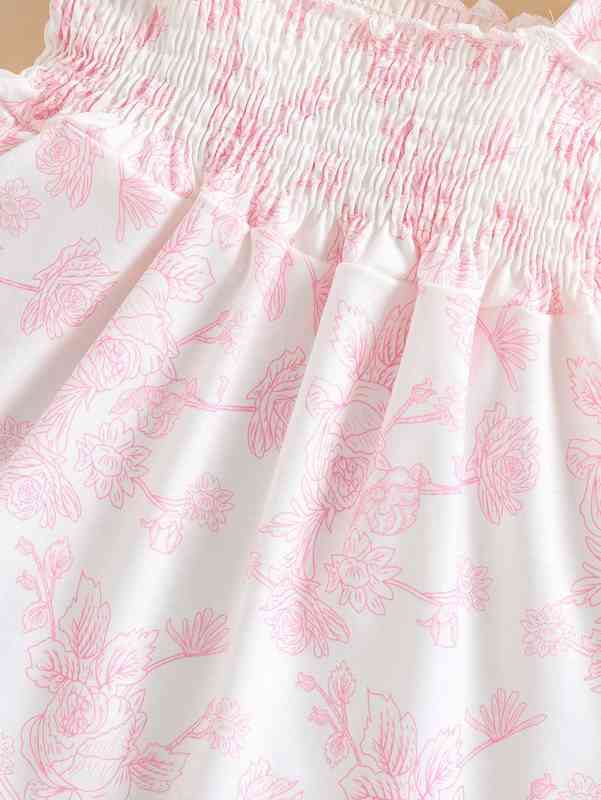 Baby Floral Print Knot Shoulder Shirred Cami Dress SHE