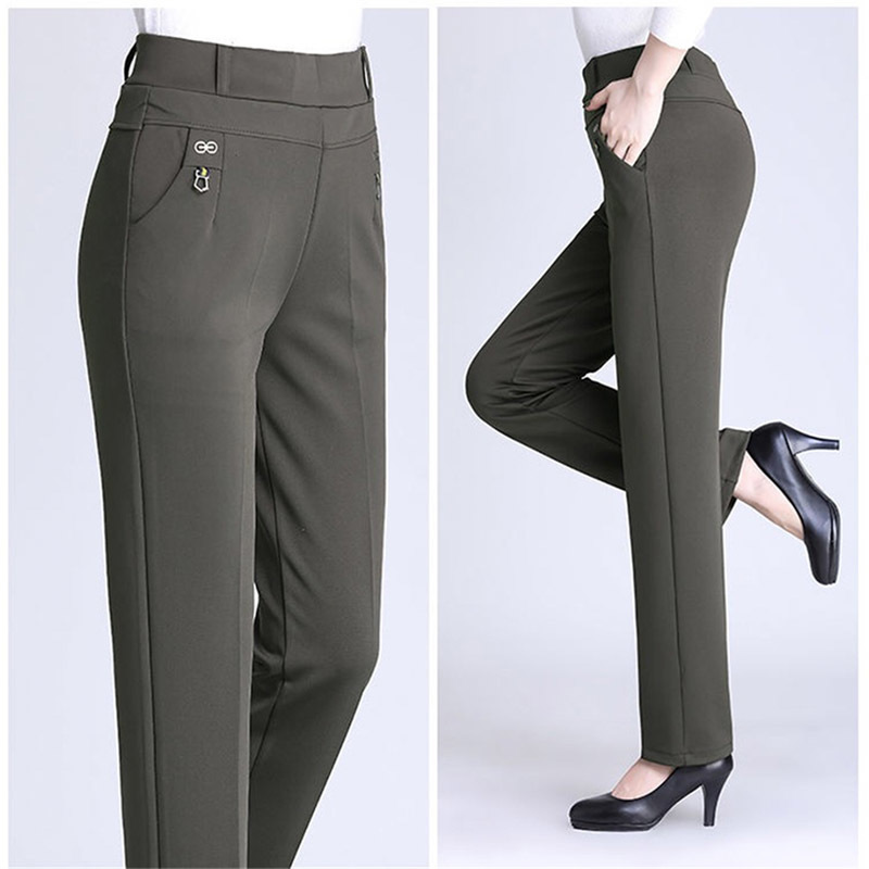 New plus size thick mother straight pants big sale solid color high elastic high waist tight women's office autumn pants 201031
