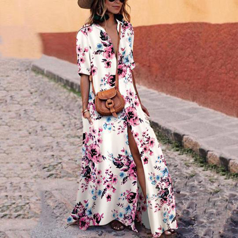 Autumn and Winter Colorful Stripe Printed Bohemian Dress Long Women 201008