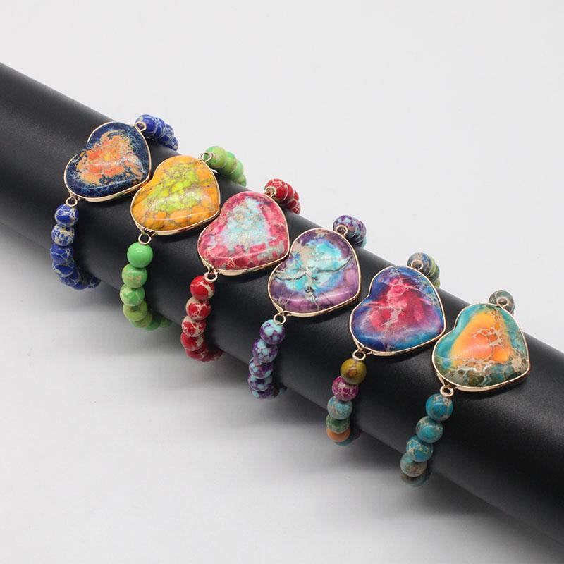 Fantastic Imperial Jasper Gemstone Bracelets Rainbow Colored Heart Turquoise Stone Beaded Bracelets 7 Colors GB018
Fantastic Imperial Jasper Gemstone Bracelets Rainbow Colored Heart Turquoise Stone Beaded Bracelets 7 Colors GB018