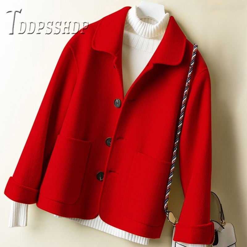 Korean Cheap Women Woolen Coat Short Style Frock Easy To Match Female Jacket 201030