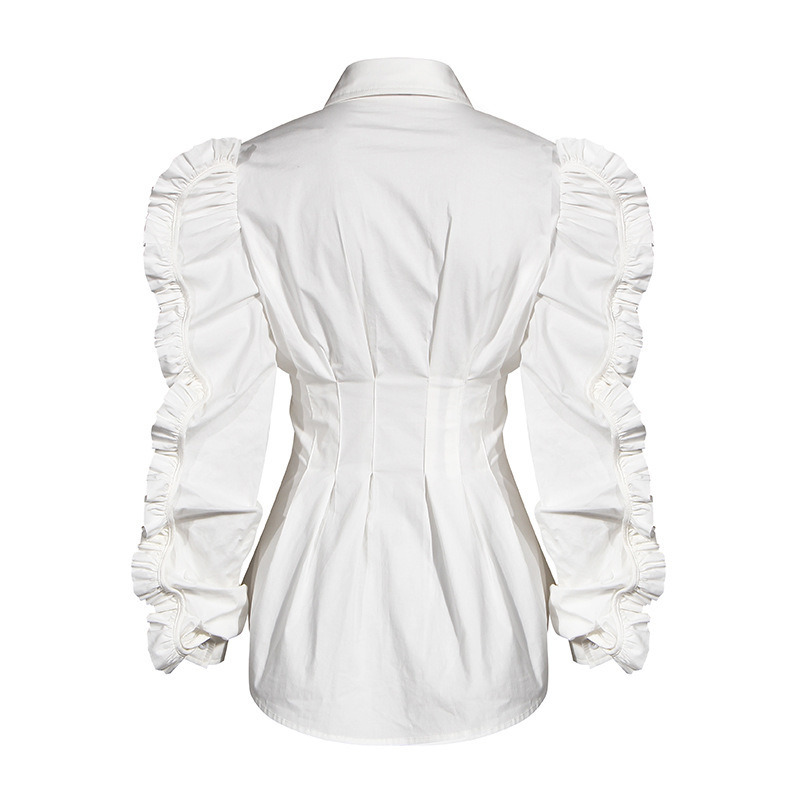 TWOTWINSTYLE Patchwork Ruffle Black Shirt For Women Lapel Long Sleeve High Waist Tunic Casual Blouse Female Fashion Fall 201201