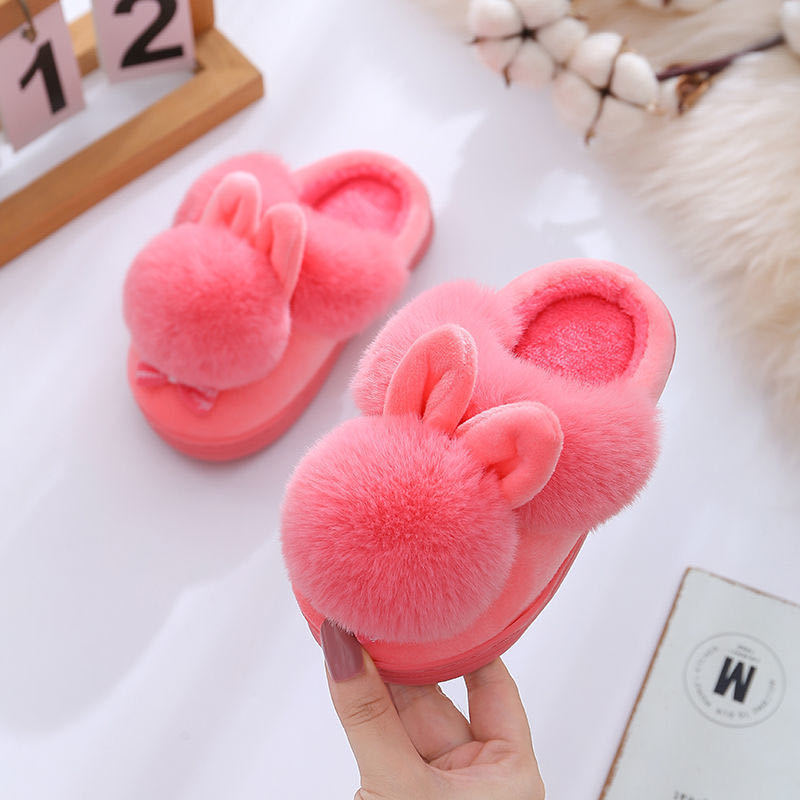 Kids Winter Slippers Infant Baby Fur Ball Soft Slippers Children's Plush Indoor Home Slipper Bowtie Shoes For Toddler Girls 201130