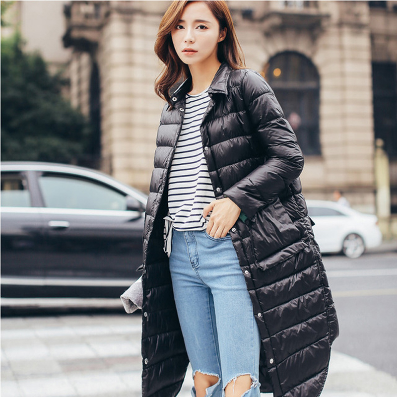 Woman Winter Padded Warm Coat Ultra Light Duck Down Jacket Long Female Overcoat Slim Solid Jackets Winter Coat Portable Parkas T200107