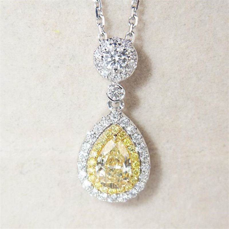 Super Deal Luxury Jewelry 925 Sterling Silver Yellow Topaz CZ Diamond Water Drop Pendant Pear Cut Zircon Women Clavicle Necklace Gift